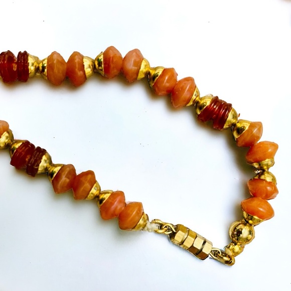 Vintage 70s necklace of rust-colored beads.  32”. - Picture 4 of 7